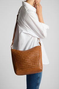 Elise Leather Weave Bucket Bag