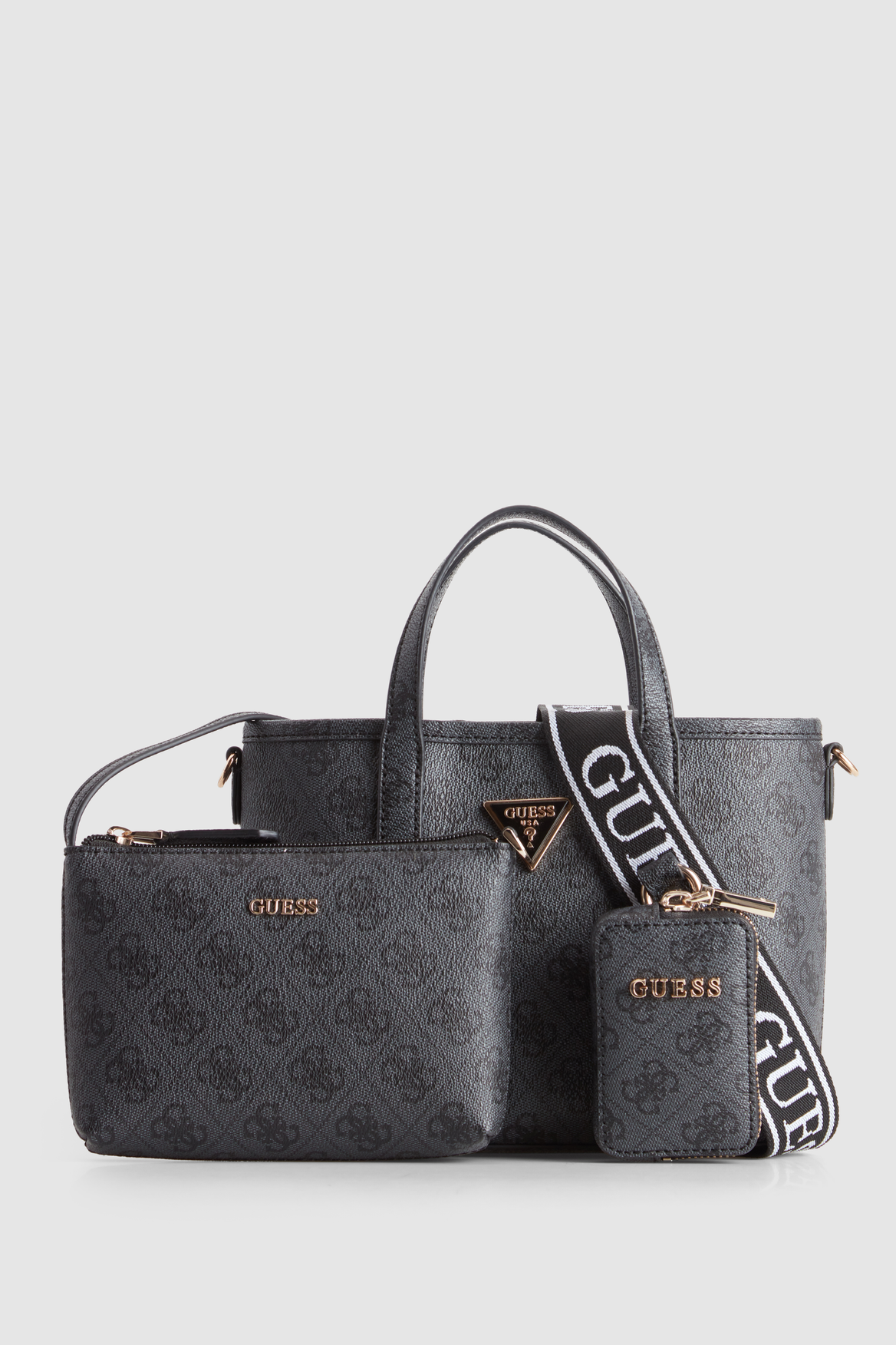 Sac à Main GUESS Latona Pour Femme - Mini Shopper En Nylon, Pochette Amontable 12,7 X 17,8 Cm - Dimensions 21 X 9,5 X 17,8 Cm - Doré Brillant
